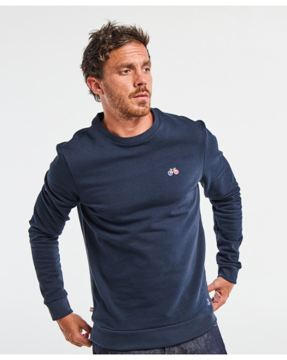 Sweat Benoit Vélo brodé bleu marine en coton bio - buste