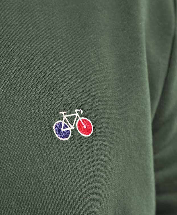 Sweat Benoit brodé vélo kaki chiné en coton biologique - broderie