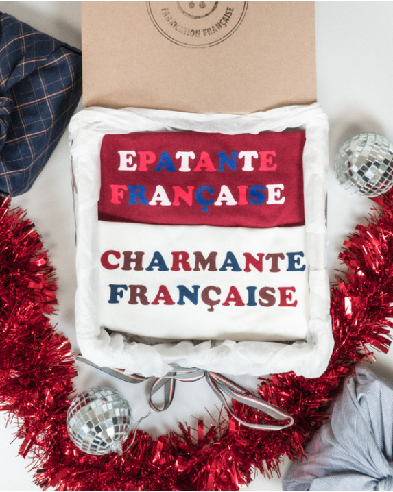 Coffret Frenchy : 2 Tee-shirts Femme écru et bordeaux made in France - coffret