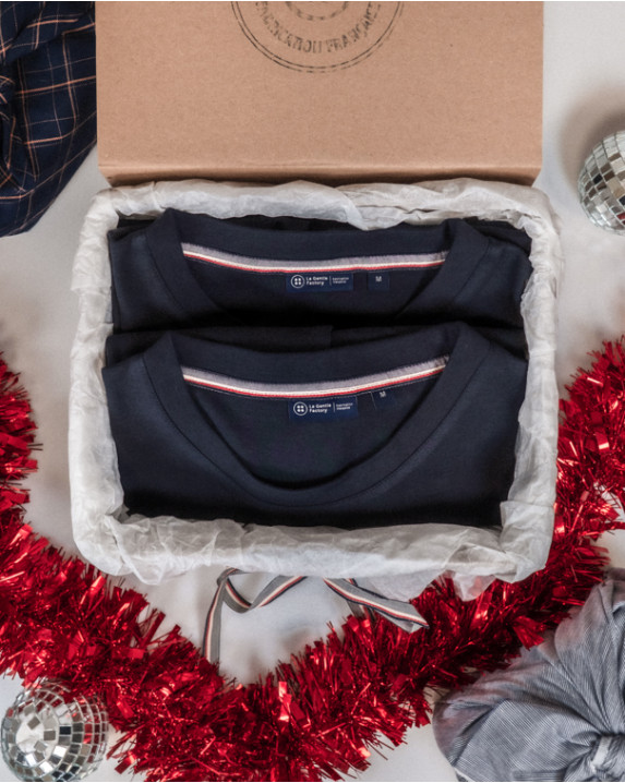 Coffret 2 Tee-shirts Isao en maille milano marine made in France - pack