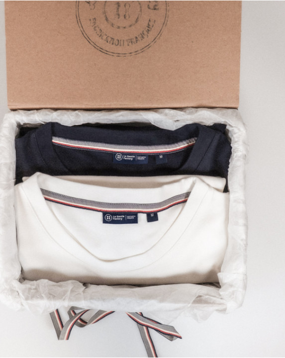 Coffret 2 Tee-shirts Isao en maille milano écru et marine made in France - pack