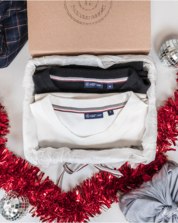 Coffret 2 Tee-shirts Isao en maille milano écru et noir made in France - pack