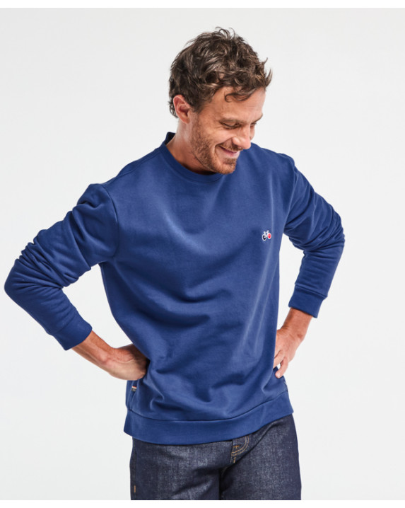 Sweat Benoit Vélo brodé bleu indigo en coton bio - face