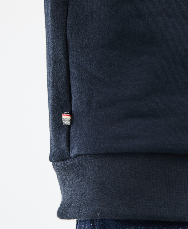 Sweat Benoit brodé " Café Croissant " marine en Coton bio - drapeau