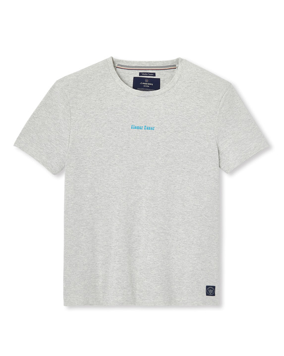 Tee-Shirt Philibert "Flower" gris en jersey fibres recyclées - La Gentle Factory - Photo gros plan