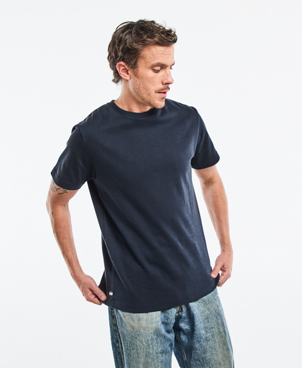 Tee-shirt Isao Lourd en maille milano bleu marine made in France - face