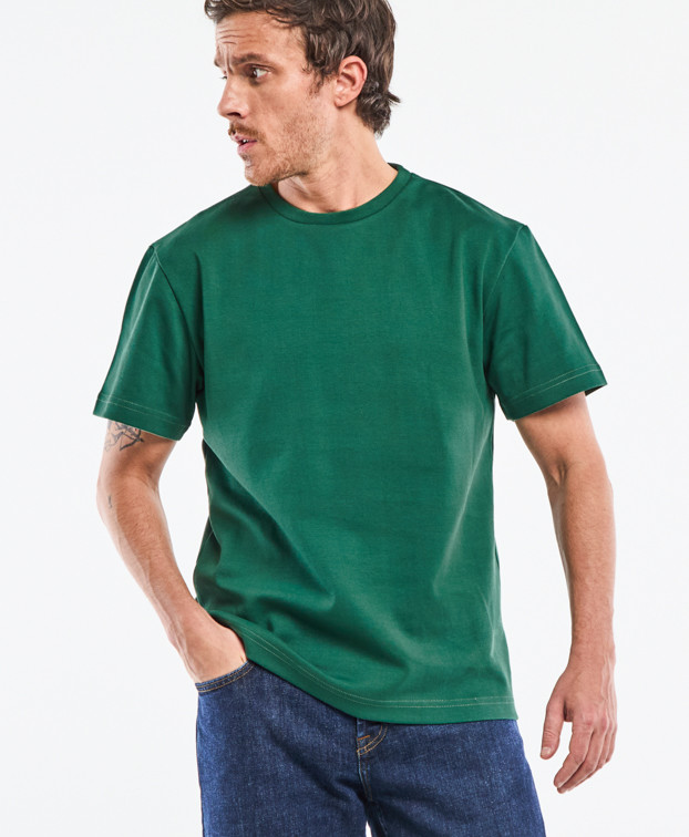 Tee-shirt Isao lourd en maille milano vert foncé en coton bio - face