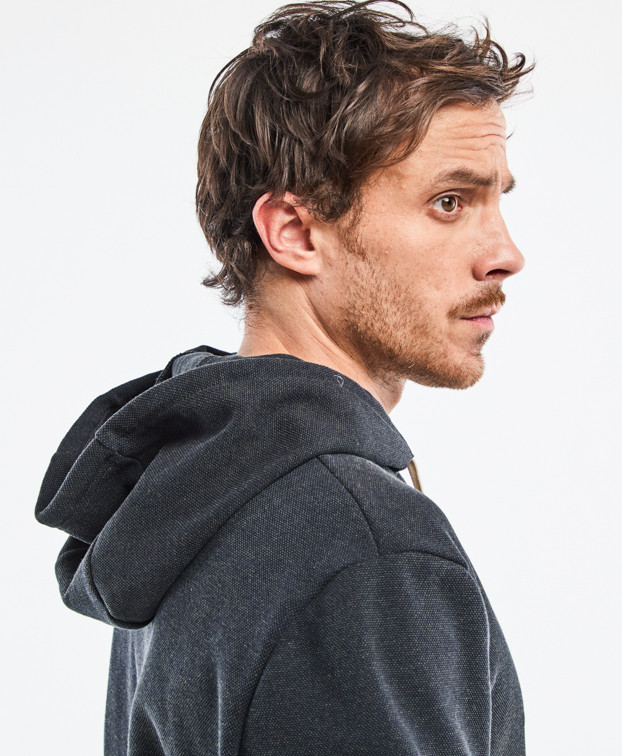Sweat Calix en maille piqué Gris chiné en coton recyclé - capuche