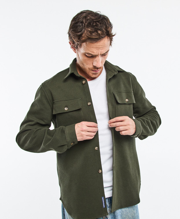 Surchemise Christophe piqué kaki chiné en fibres recyclées - à boutonner