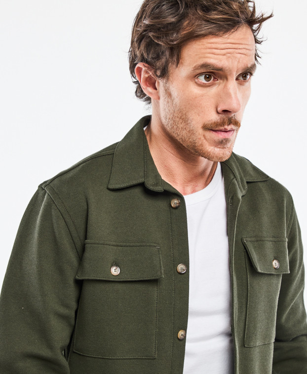Surchemise Christophe piqué kaki chiné en fibres recyclées - zoom
