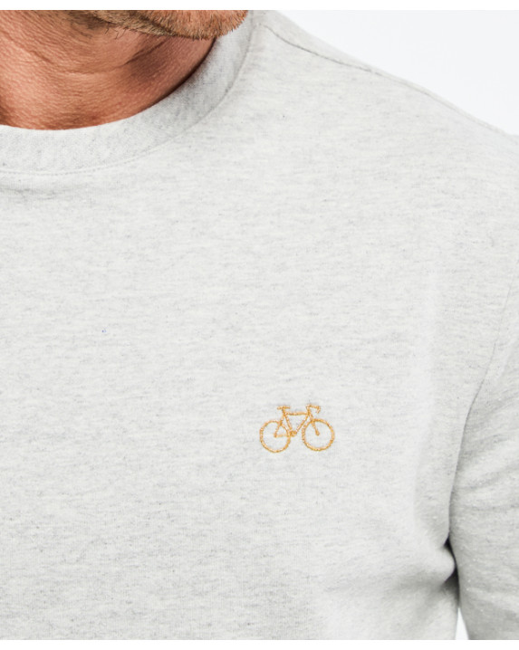 Basile Sweat brodé vélo doré en gris clair en coton recyclé - zoom broderie