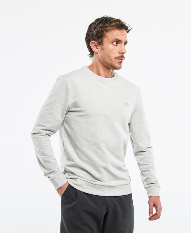 Basile Sweat brodé vélo doré en gris clair en coton recyclé - 3/4