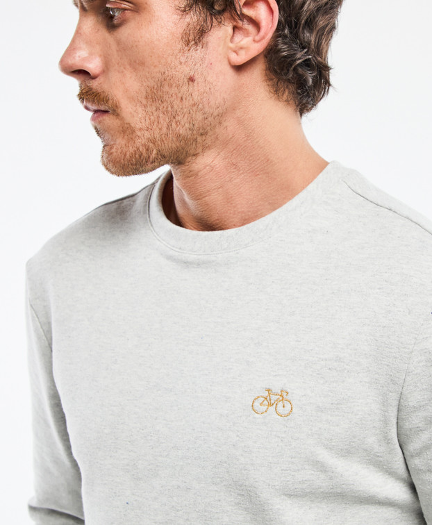 Basile Sweat brodé vélo doré en gris clair en coton recyclé - zoom