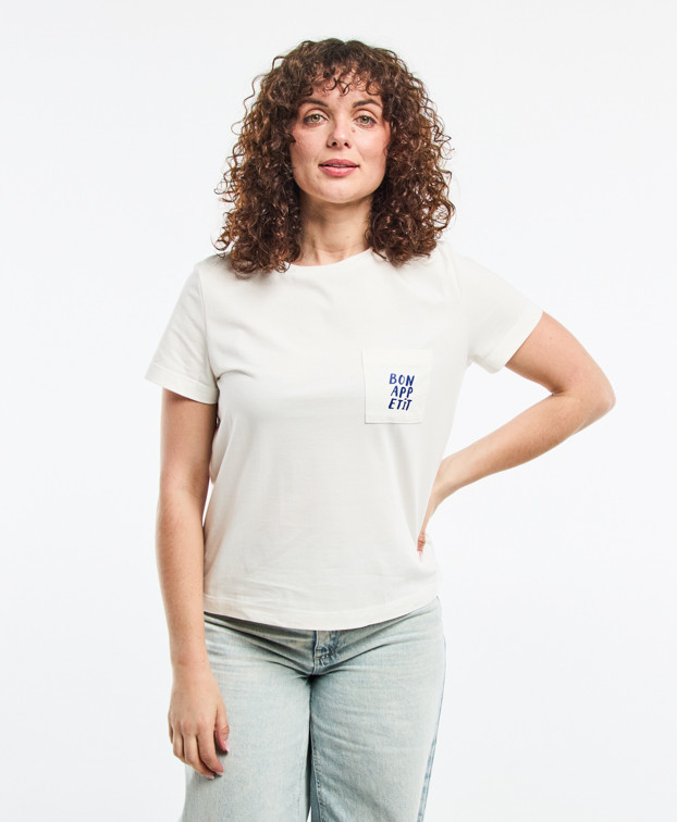Tee-shirt Prune écru "Bon appétit" en coton bio - face