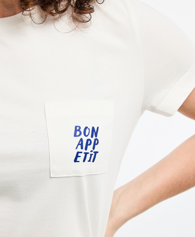 Tee-shirt Prune écru "Bon appétit" en coton bio - zoom