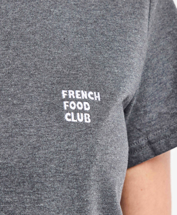 Tee-shirt Blanche brodé "French Food club" gris chiné Made in France - zoom broderie