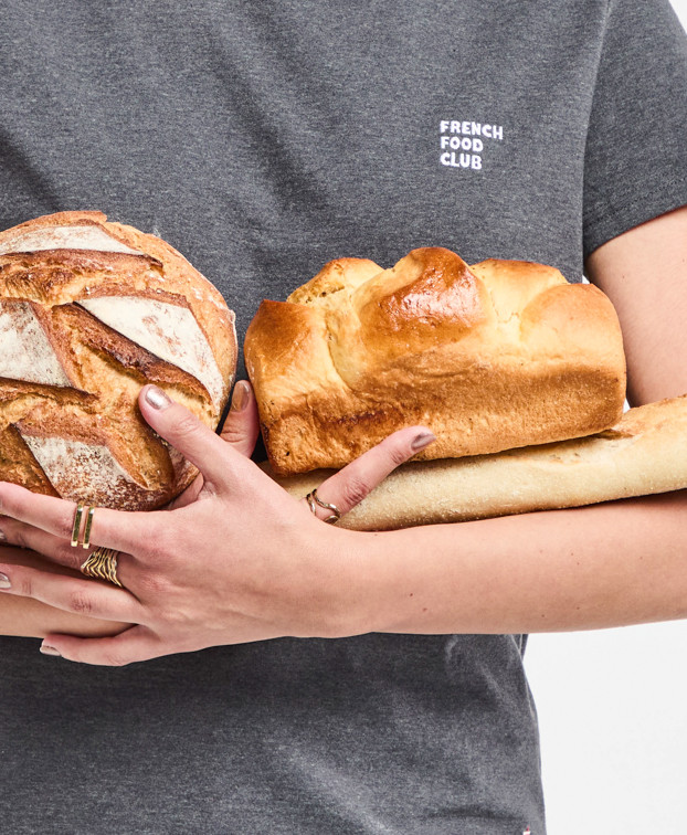 Tee-shirt Blanche brodé "French Food club" gris chiné Made in France - boulangerie