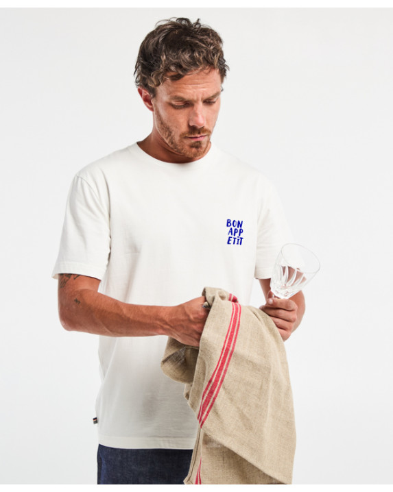 Tee-shirt Prodige "Bon Appétit" écru clair en coton bio - profil