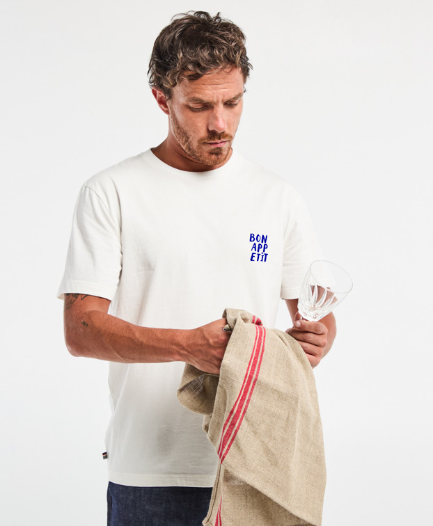Tee-shirt Prodige "Bon Appétit" écru clair en coton bio - profil