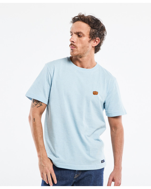 Tee-shirt Barthélémien bleu ciel brodé "Brioche" Made in France - face