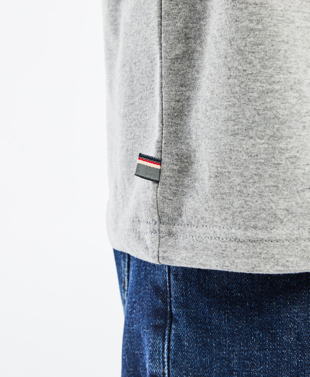 Tee-shirt Barthélémien brodé " french Apéro" gris chiné en coton recyclé - drapeau tricolore