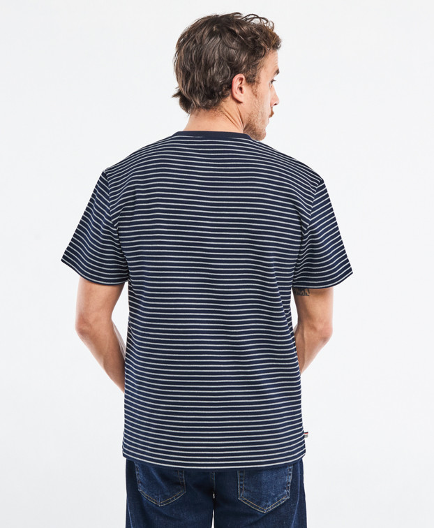 Tee-shirt Isao lourd piqué en marine rayé gris fabriqué en France - dos