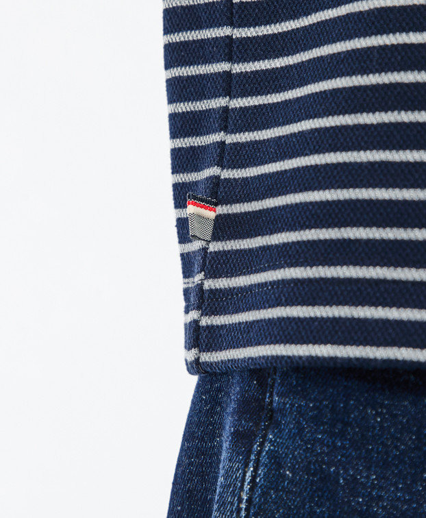 Tee-shirt Isao lourd piqué en marine rayé gris fabriqué en France - drapeau tricolore