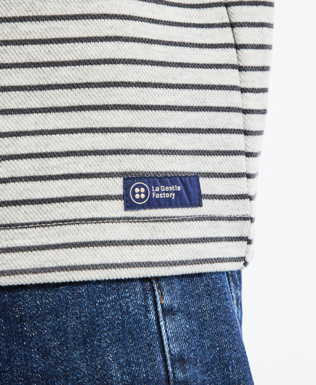 Tee-shirt Isao lourd piqué en gris rayé marine fabriqué en France - vignette