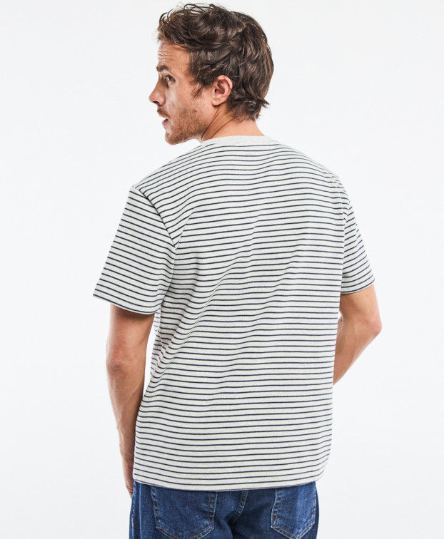 Tee-shirt Isao lourd piqué en gris rayé marine fabriqué en France - dos