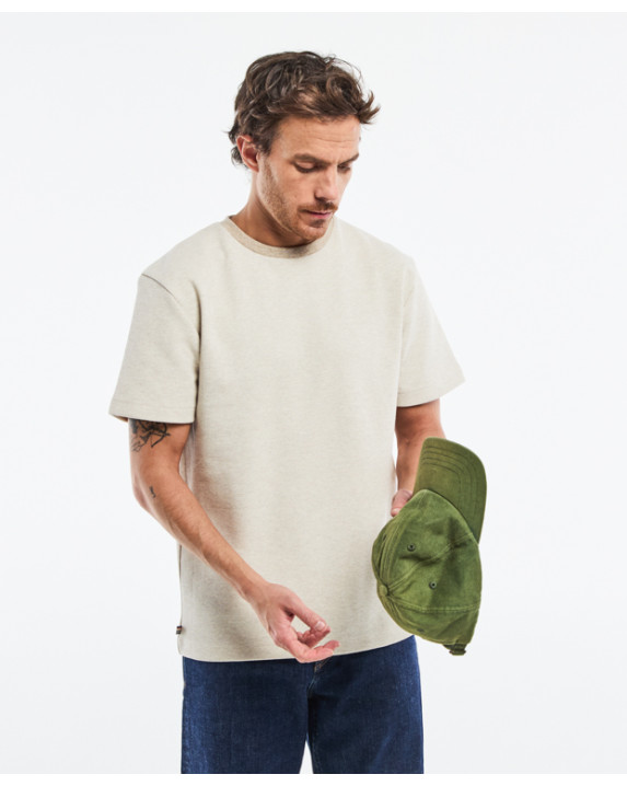 Tee-shirt Isao lourd piqué beige recyclé - Made in France - profil