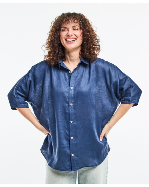 Chemise Lily bleu en lin - face