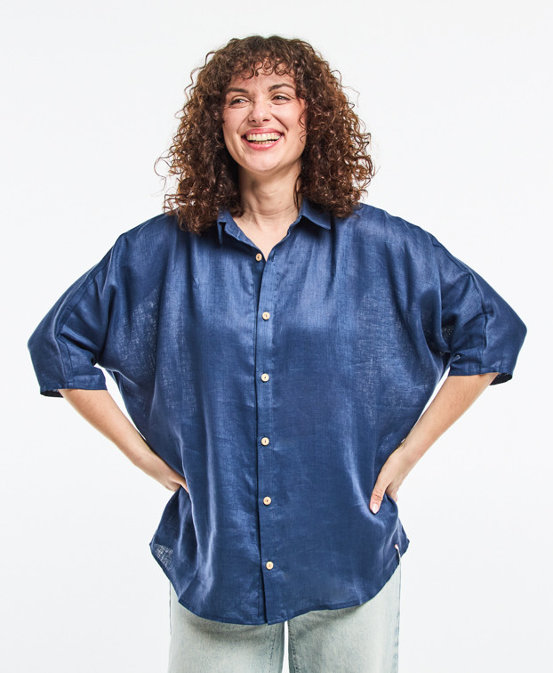 Chemise Lily bleu en lin - face