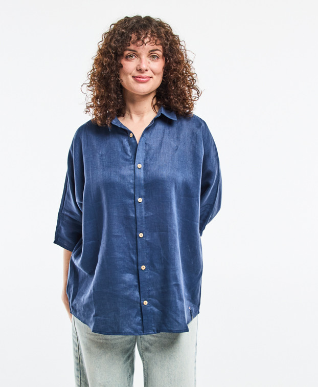 Chemise Lily bleu en lin - face
