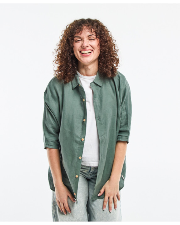 Chemise Lily kaki en lin - face