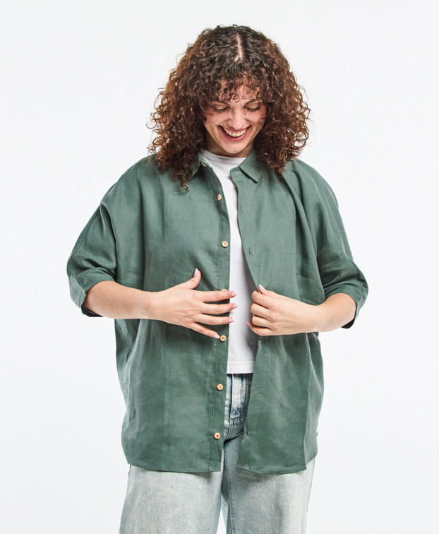 Chemise Lily kaki en lin - face 2
