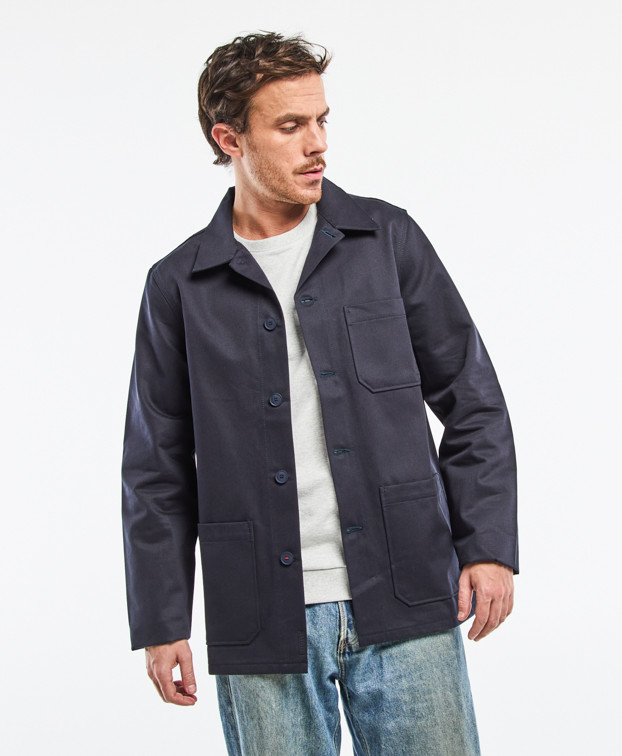 Veste de travail Hamilton coton bleu marine en coton bio déperlante - face