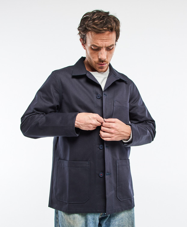 Veste de travail Hamilton coton bleu marine en coton bio déperlante - veste fermée
