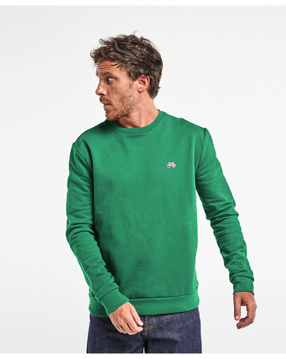 Sweat Benoit brodé vélo vert menthe en coton biologique - face