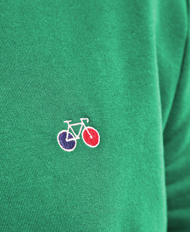 Sweat Benoit brodé vélo vert menthe en coton biologique - zoom