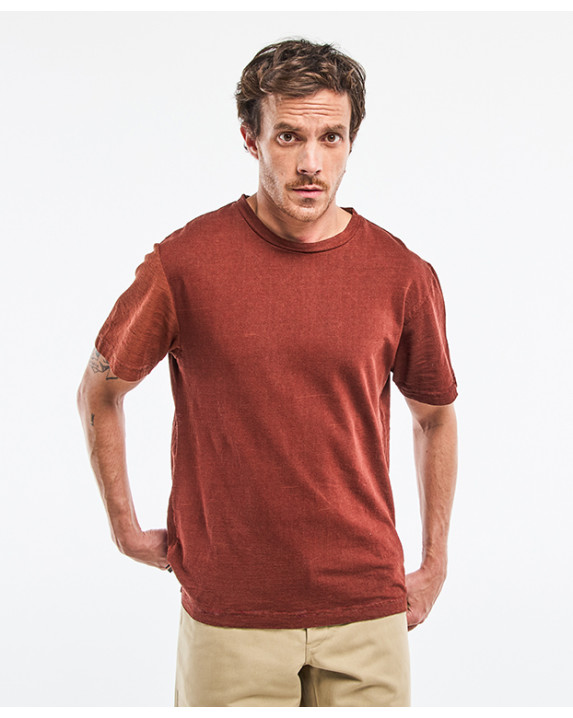 Tee-shirt Isao en lin orange foncé Made in France - face