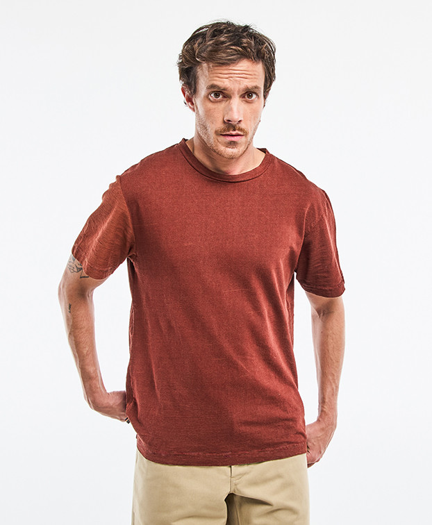 Tee-shirt Isao en lin orange foncé Made in France - face