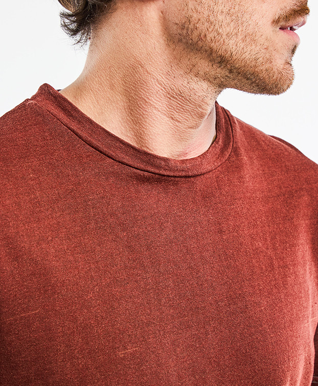 Tee-shirt Isao en lin orange foncé Made in France - col