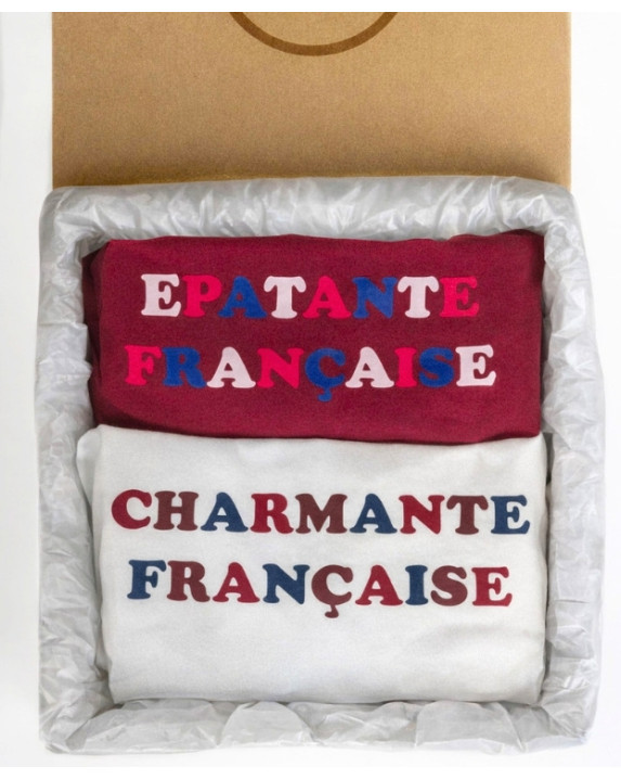 Coffret Frenchy : 2 Tee-shirts Femme écru et bordeaux made in France - coffret