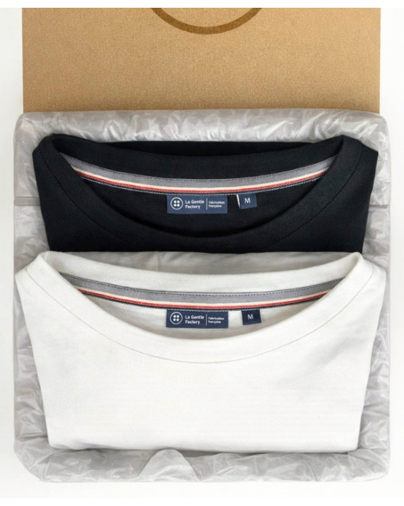Coffret 2 Tee-shirts Isao en maille milano écru et noir made in France - pack