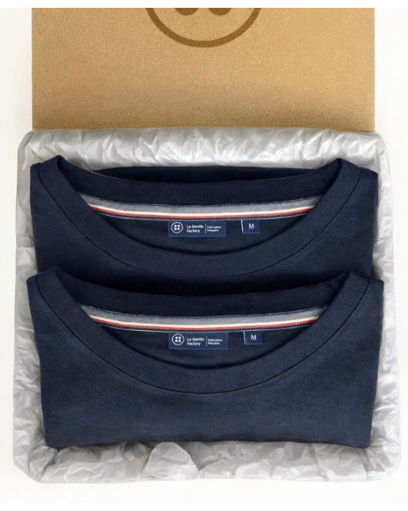Coffret 2 Tee-shirts Isao en maille milano marine made in France - pack