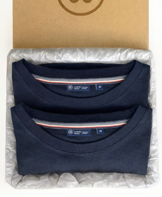 Coffret 2 Tee-shirts Isao en maille milano marine made in France - pack