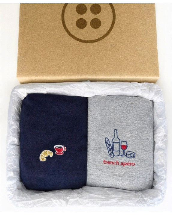 Coffret Frenchy : 2 Tee-shirts Homme marine et gris made in France - coffret