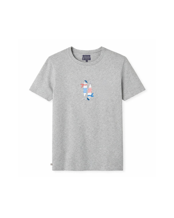 Tee-Shirt Prodige print poisson gris chiné en coton recyclé - packshot