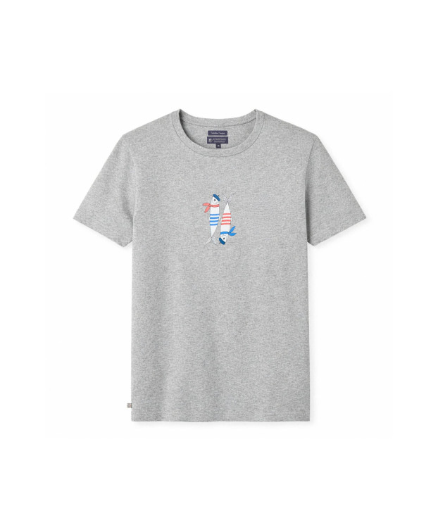 Tee-Shirt Prodige print poisson gris chiné en coton recyclé - packshot