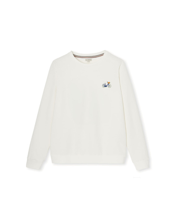 Sweat Bérénice brodé vélo écru clair en coton bio - packshot